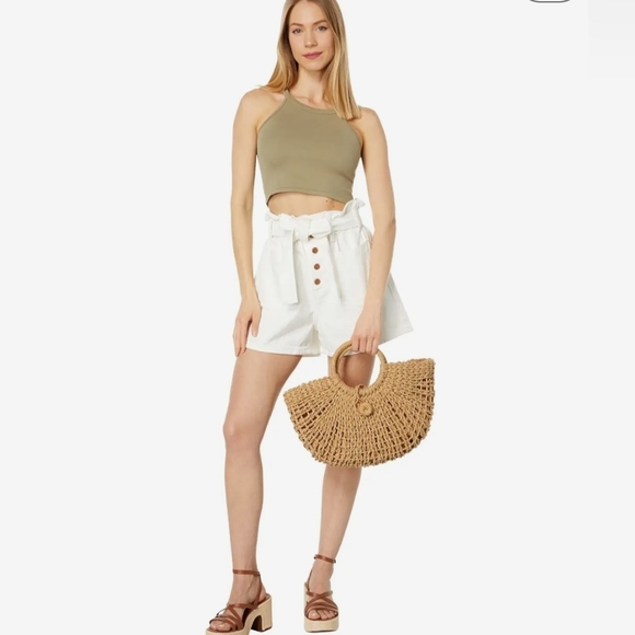 NEW Blank NYC White Twill Paperbag Shorts in Far Away White size Small - Picture 1 of 11